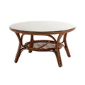 Modern Round Rattan Coffee Table with Glass Top